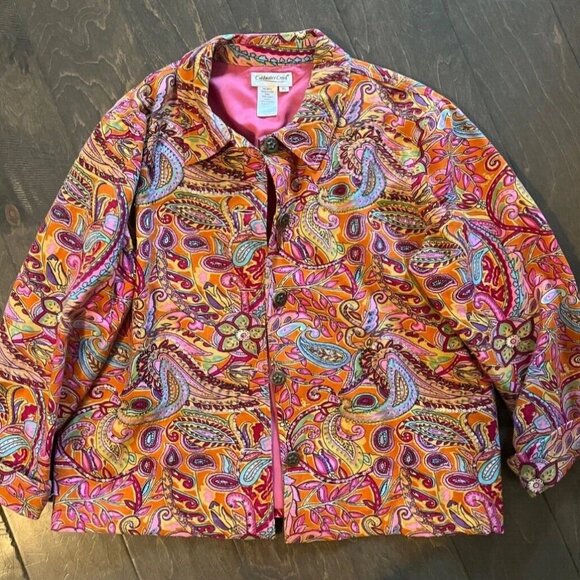 Coldwater Creek Colorful Paisley Jacket Womens Petite Large Beaded Button Front - Picture 1 of 9